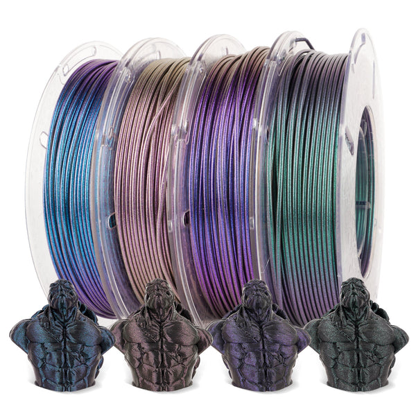 Amolen PLA Galaxy Sparkle & Shiny Variety Pack with 4x200g colorful, shimmering PLA filament spools for 3D printing.