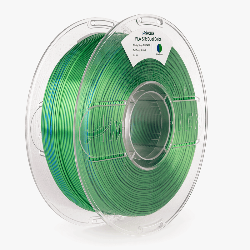 Amolen PLA Silk dual color filament 1.75mm, 1kg spool showing vibrant, shiny filament for 3D printing projects.