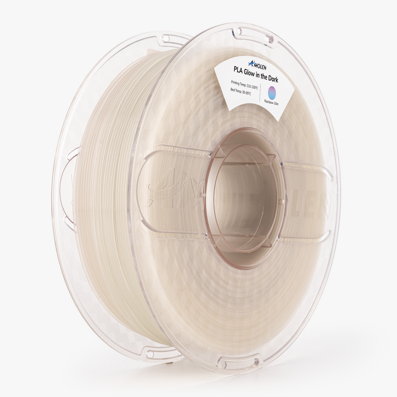 Amolen PLA glow-in-the-dark filament spool, 1.75mm, 1kg, showing the bright green filament on the reel.