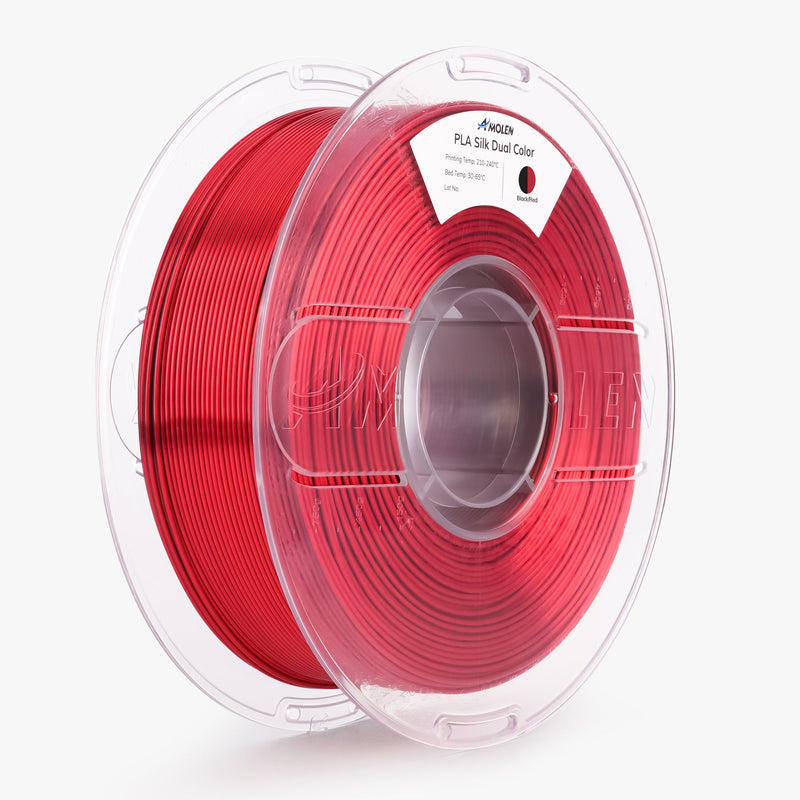 Amolen PLA Silk dual color filament spool, 1.75mm diameter, 1kg, showcasing vibrant silk-like finish and smooth surface.