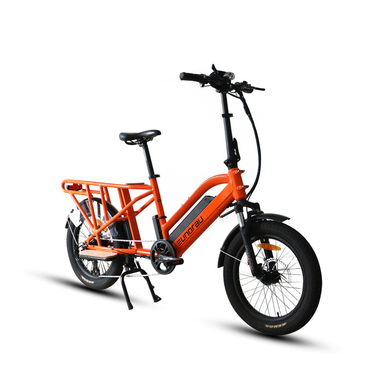 EUNORAU E-BIKE US G30-CARGO 2.0 electric bicycle with sturdy frame and cargo rack, suitable for urban commuting and hauling.