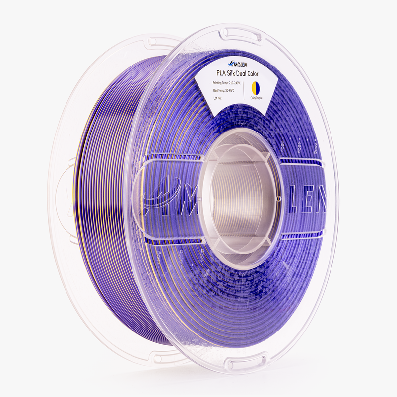 Amolen PLA Silk dual color filament 1.75mm, 1kg spools with vibrant color transitions for 3D printing projects.