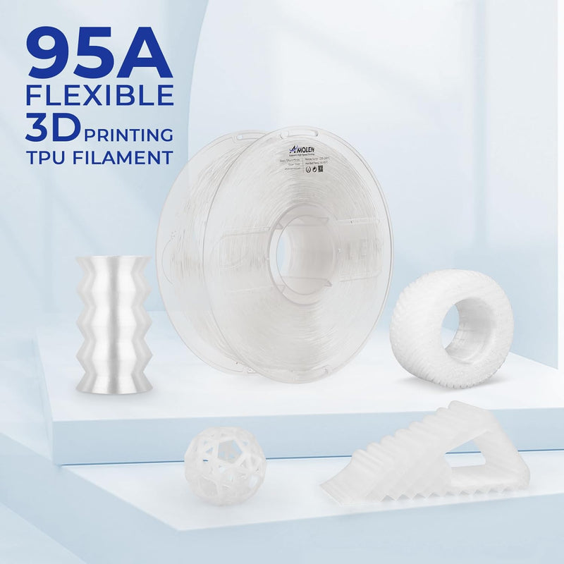 Amolen TPU Basic 1.75mm filament in 1kg spool, flexible 3D printing filament, shown in a clear view.