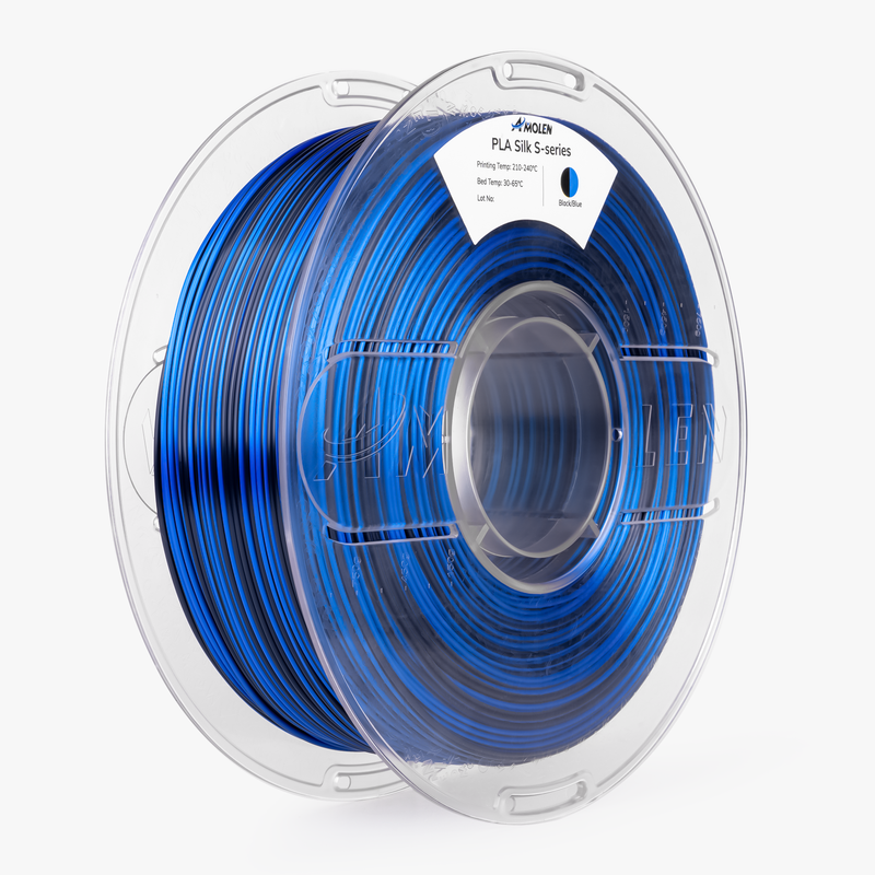 Amolen PLA Silk S-Series 1.75mm filament spool, 1kg, showcasing smooth, shiny silk-like 3D printing filament.