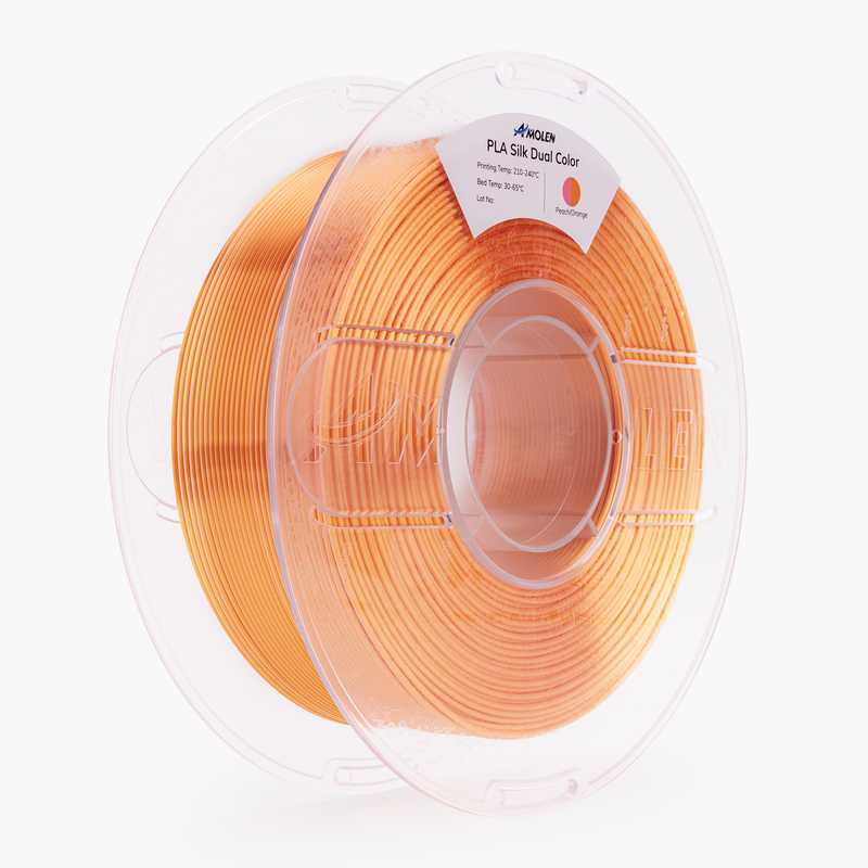 Amolen PLA Silk dual color filament 1.75mm, 1kg spool showing vibrant, shiny filament for 3D printing projects.