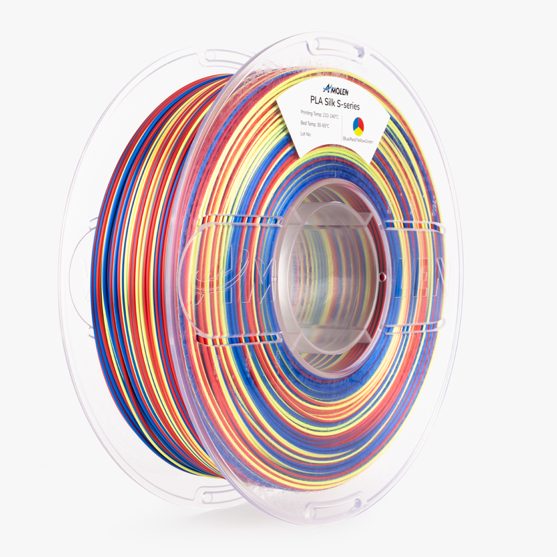 Spool of Amolen PLA Silk S-Series 1.75mm filament in black, 1kg/2.2lb weight, showing smooth, shiny filament surface.
