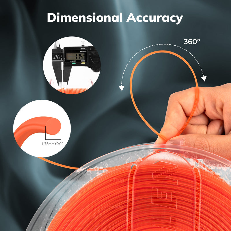 Amolen PETG transparent 1.75mm filament spool, 1kg weight, showing clear, glossy filament for 3D printing.