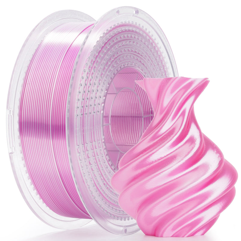 Amolen PLA Silk dual color filament spool showing vibrant 1.75mm 3D printing filament with colorful silk finish.