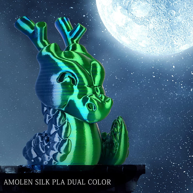Amolen PLA Silk dual color 3D printing filament pack with green and blue shades, 1.75mm, 4x200g spools.