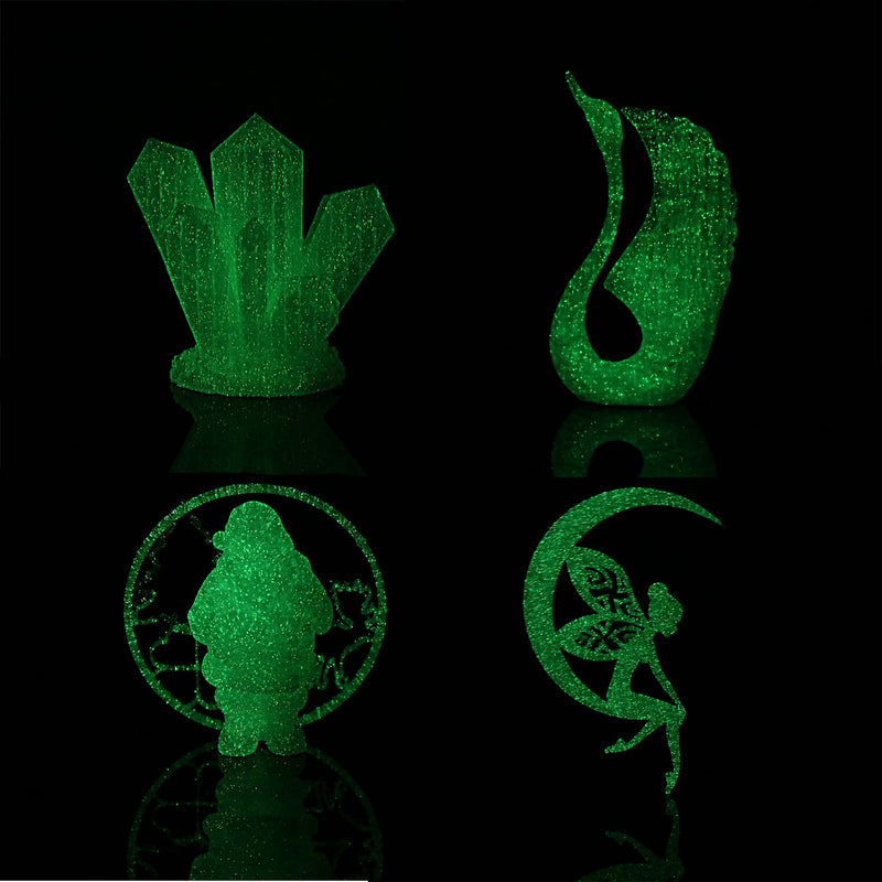 Amolen PLA glow in the dark filament variety pack with four 200g spools, showcasing colorful 3D printing filament for creative projects.