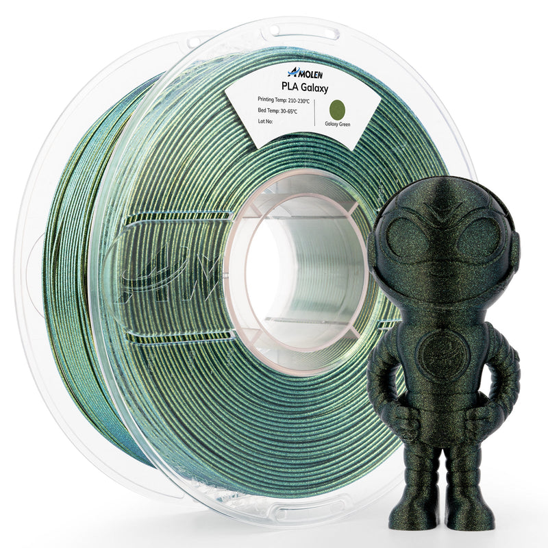 Amolen PLA Galaxy Sparkle 1.75mm filament in 1kg spool, showing shiny, shimmering blue and purple filament for 3D printing.