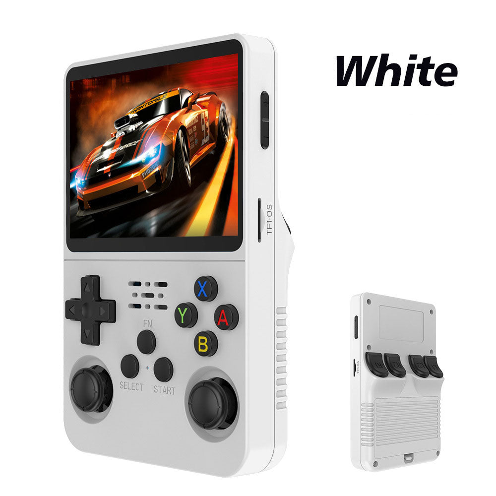 American Smart R36S portable handheld retro arcade joystick gaming console with colorful buttons and open-source design.