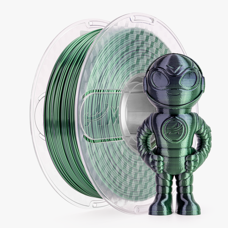 Amolen PLA Silk dual color 1.75mm filament spool, 1KG/2.2LB for 3D printing, showcasing vibrant, shiny filament strands.