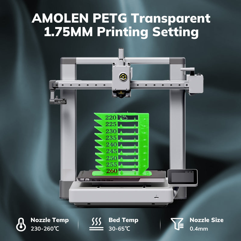Clear PETG filament in 1.75mm diameter by Amolen, 1kg spool, suitable for 3D printing, shown in the image.