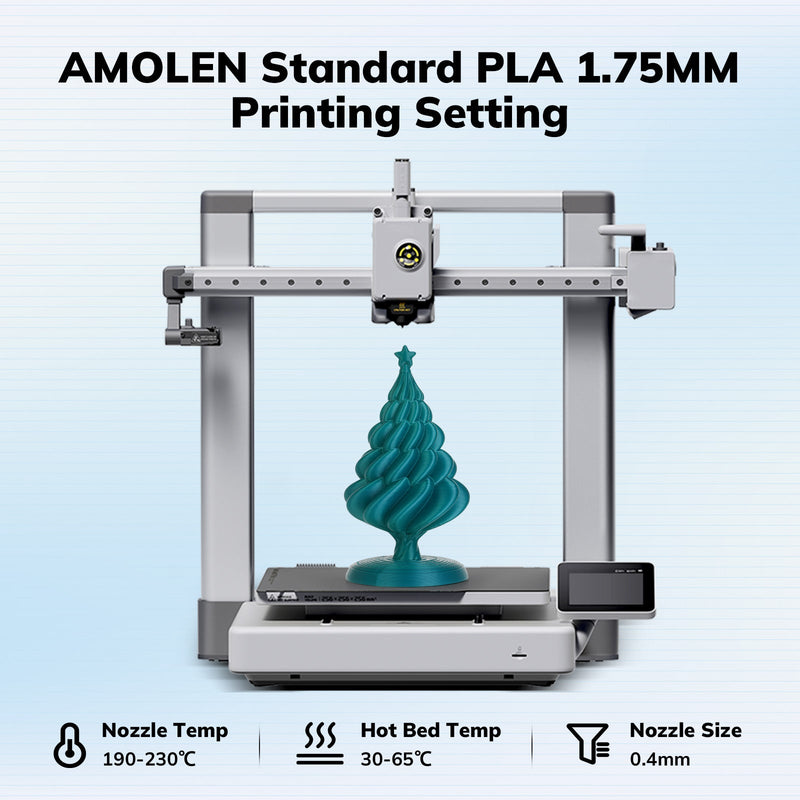 Amolen PLA Basic Variety Pack with four 250g spools of 1.75mm filament in assorted colors for 3D printing.