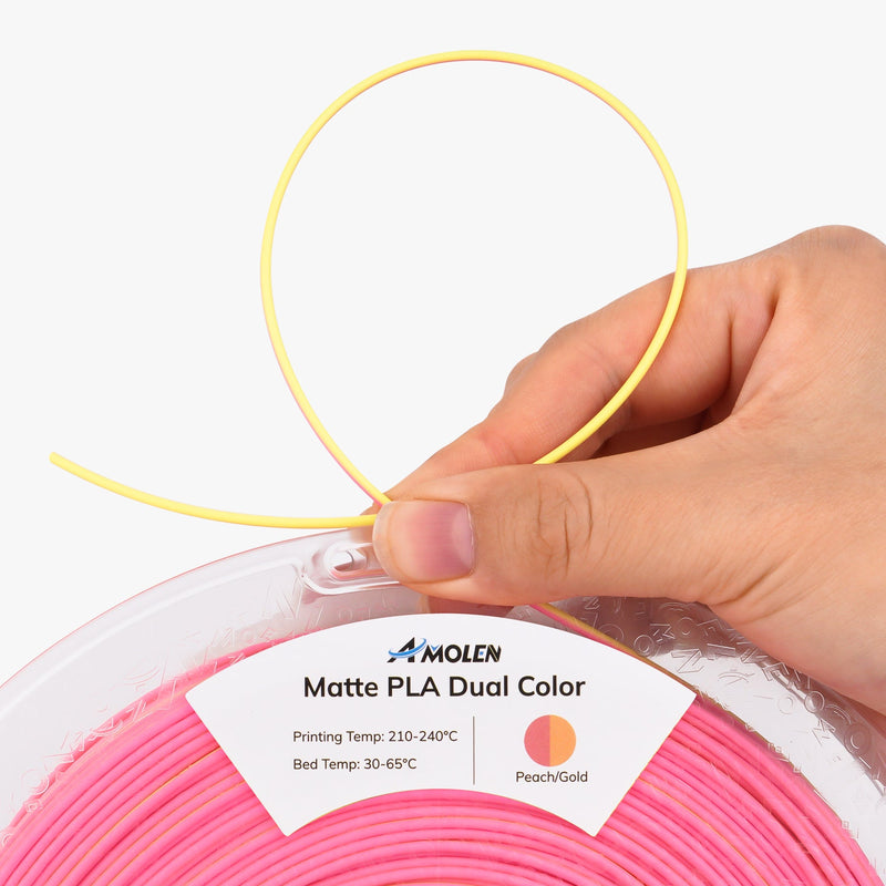 Amolen PLA matte dual filament spool, 1.75mm, 1kg, showing the filament rolls with matte finish and vibrant colors.
