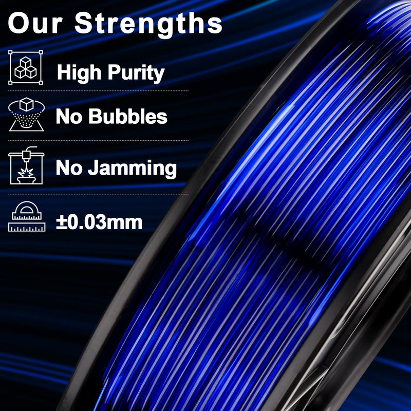 Amolen PETG transparent variety pack with four 250g spools of clear filament for 3D printing.