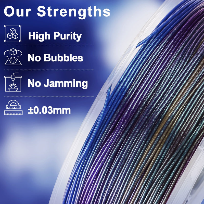 Amolen PLA Galaxy Sparkle 1.75mm filament 1kg spool showing shiny, iridescent filament with galaxy-inspired sparkle texture.