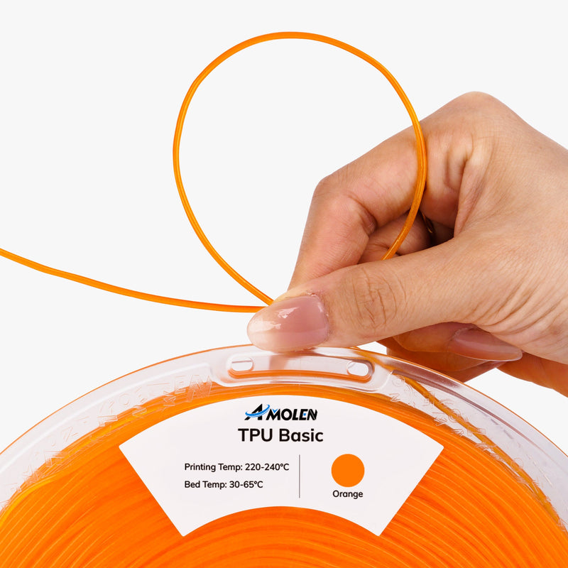 Amolen TPU Basic 1.75mm filament spool, 1kg, showing the flexible, translucent 3D printing filament on the spool.