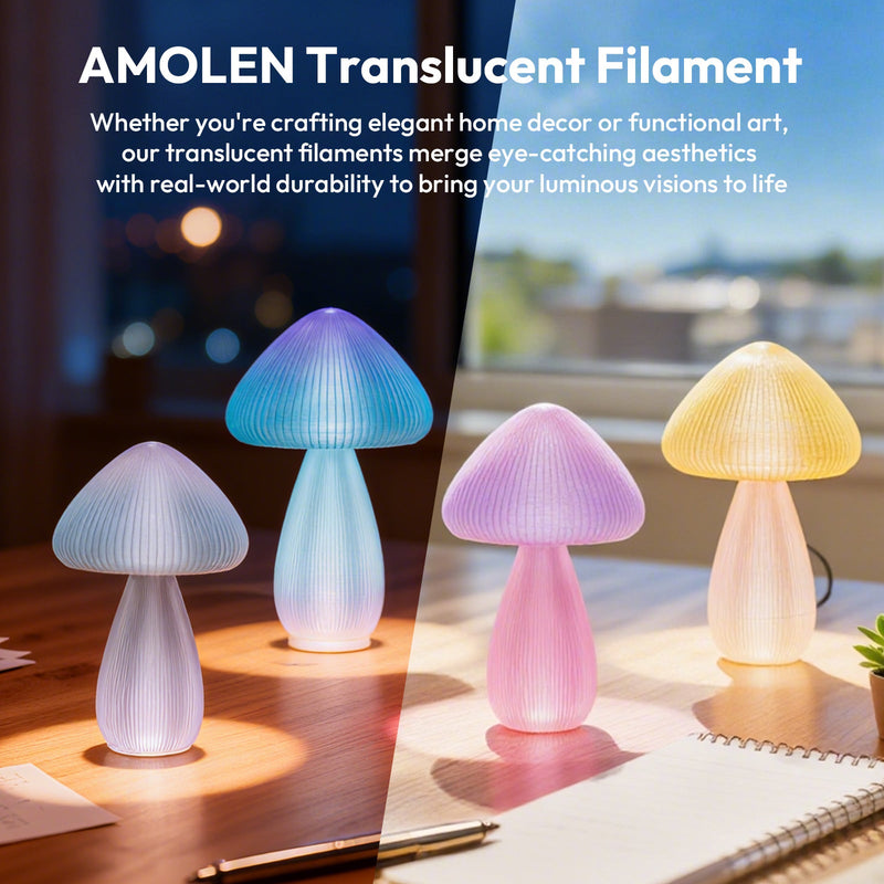 Amolen PLA Crystal-Transparent Gradient 4x200g variety pack of eco-friendly 3D printing filament on spools