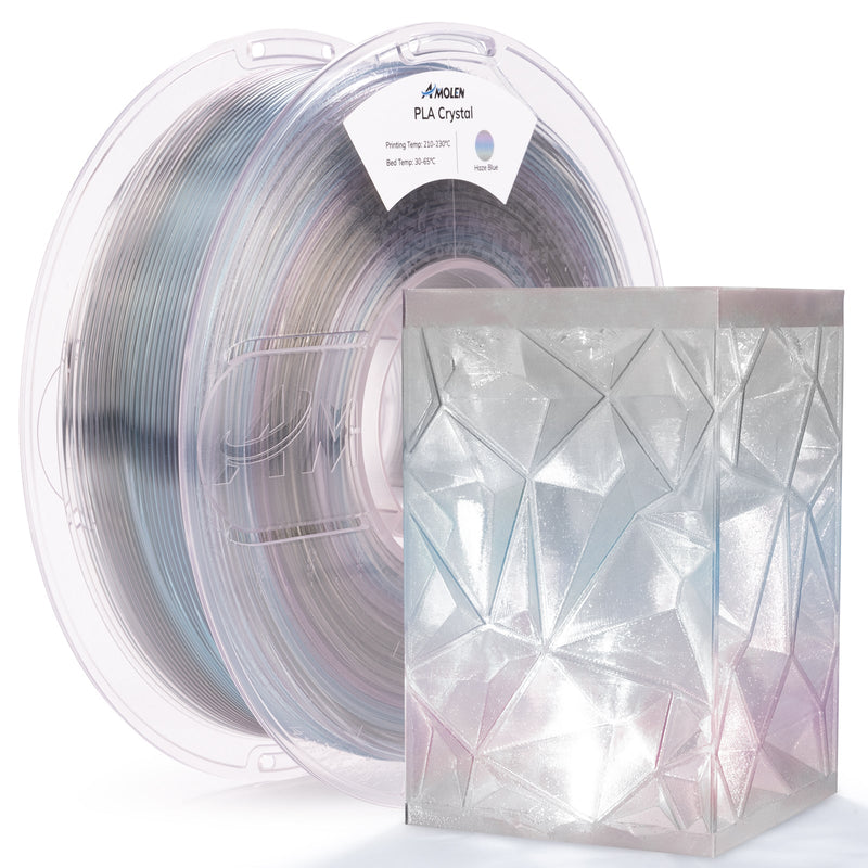 Amolen PLA crystal-transparent 1.75mm filament spool for 3D printing, showing the clear, glossy filament.