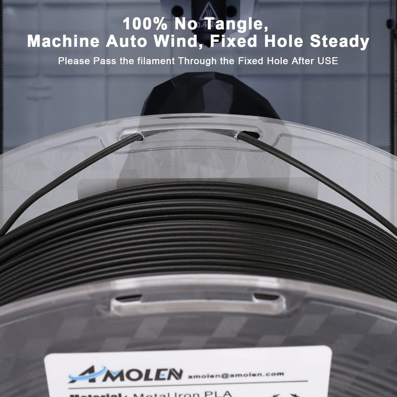 Amolen PLA Metal 1.75mm 1KG spool of shiny filament for 3D printing, showing the metallic-colored filament wound on the spool.