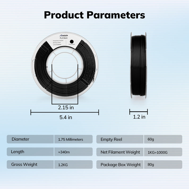 Amolen PLA Basic Variety Pack with four 250g spools of 1.75mm filament in assorted colors for 3D printing.