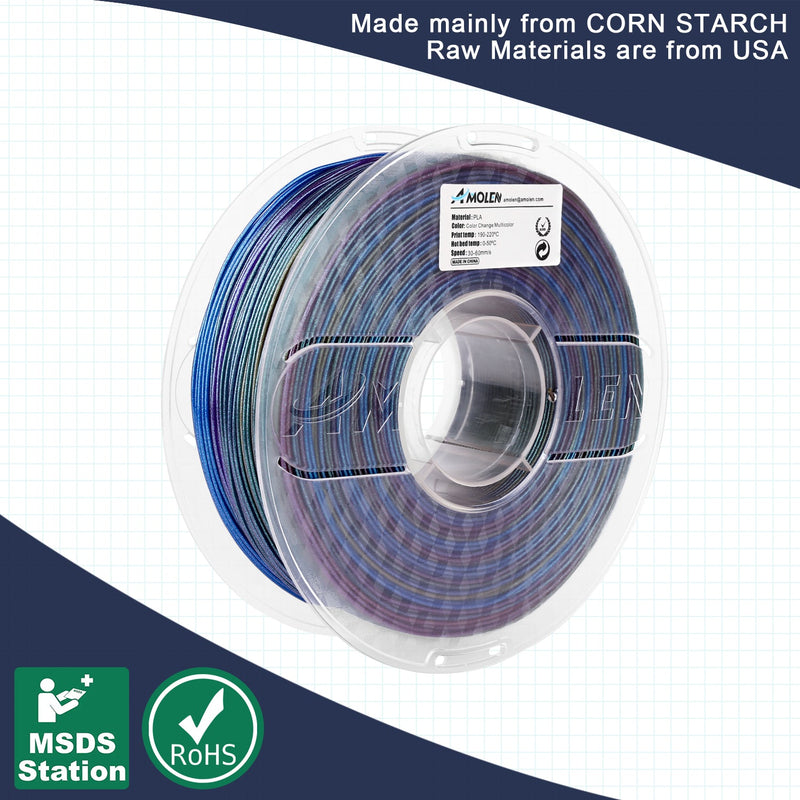 Amolen PLA Galaxy sparkle filament spool, 1.75mm, shiny and colorful 3D printing filament, 1kg weight, vibrant and reflective surface