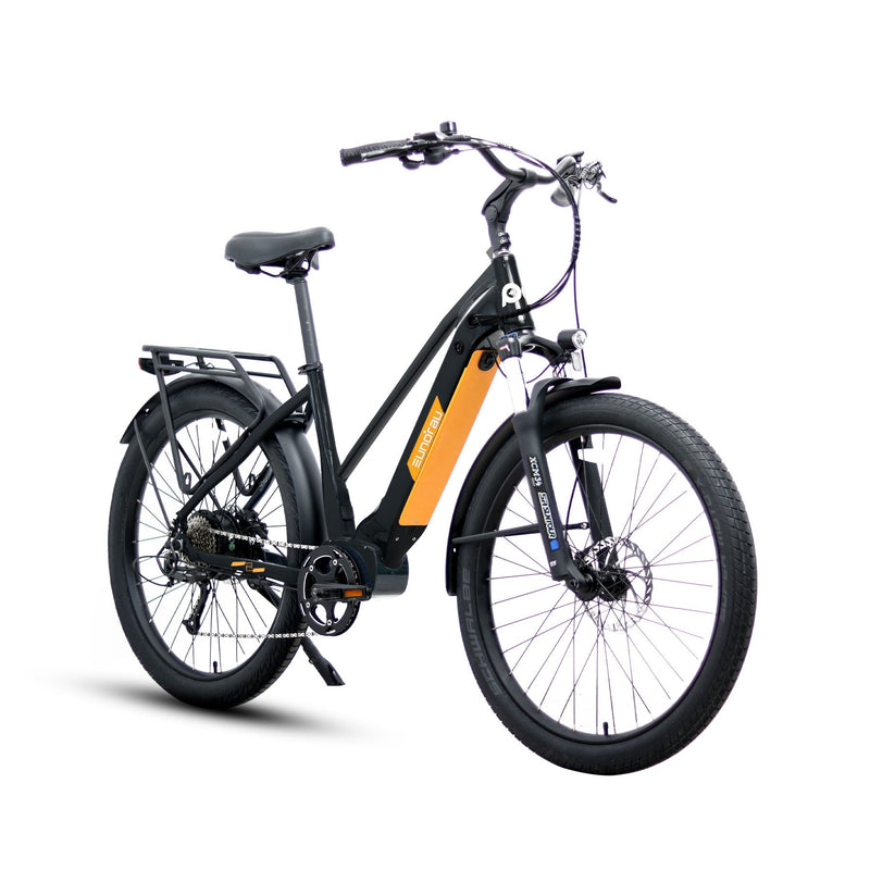 EUNORAU E-BIKE US META275 1.0 electric bicycle with black frame, integrated battery, and ergonomic handlebars.