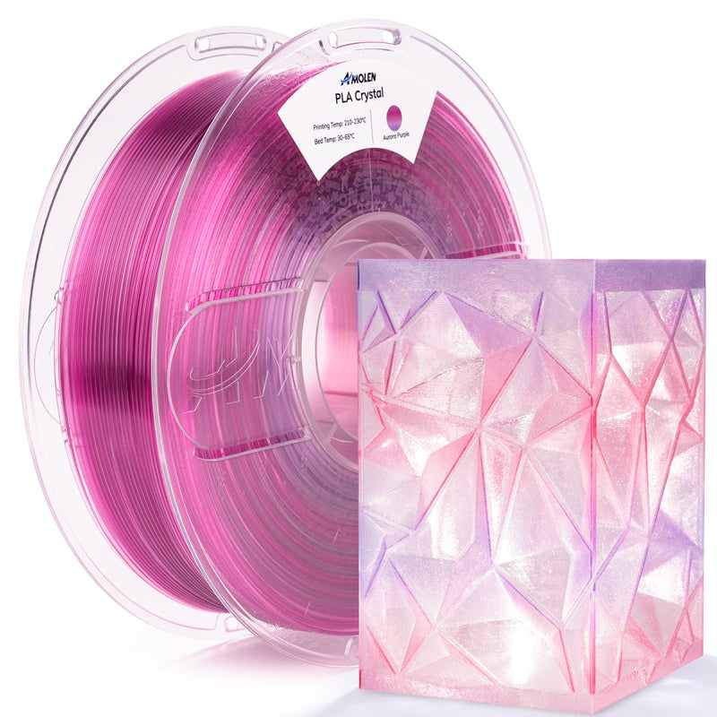 Amolen PLA crystal-transparent 1.75mm filament spool for 3D printing, showing the clear filament wound around the spool.