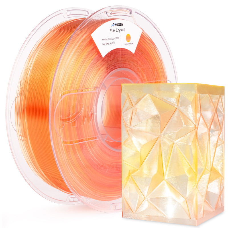 Amolen transparent PLA filament spool, 1.75mm, 1kg, for 3D printing, showing the clear, glossy filament wound on the reel.