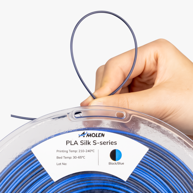 Amolen PLA Silk S-Series 1.75mm filament in 1kg spool, glossy and smooth 3D printing filament for high-quality prints.