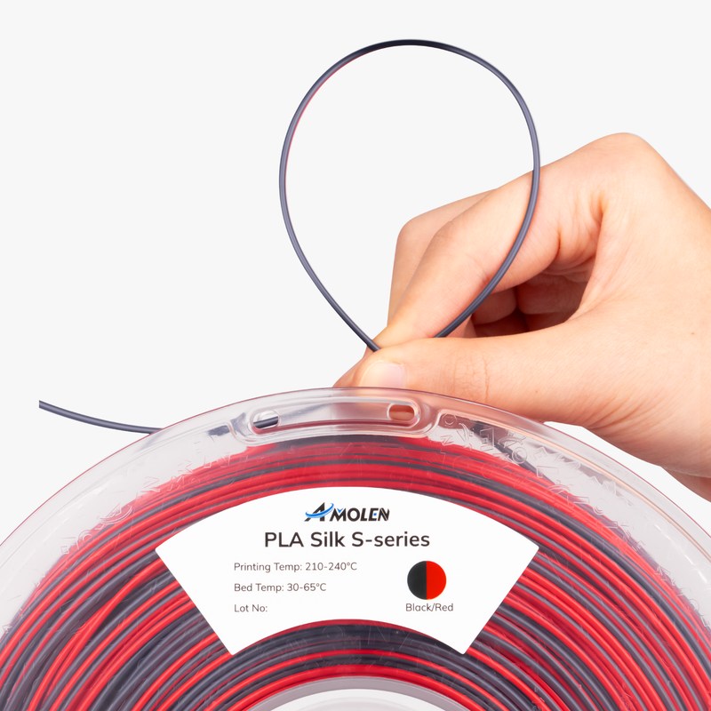 Amolen PLA Silk S-Series filament in 1.75mm diameter, 1kg spool, showcasing smooth, shiny silk-like finish for 3D printing.