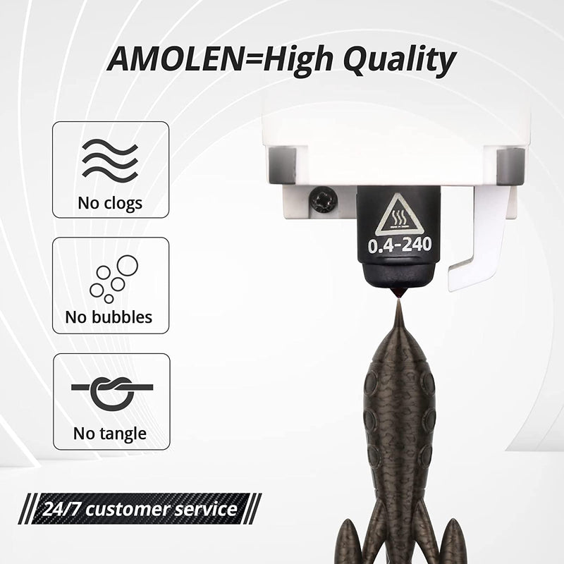 Amolen PLA Glow in the Dark Variety Pack with four 200g spools of eco-friendly filament for 3D printing, glowing in the dark.