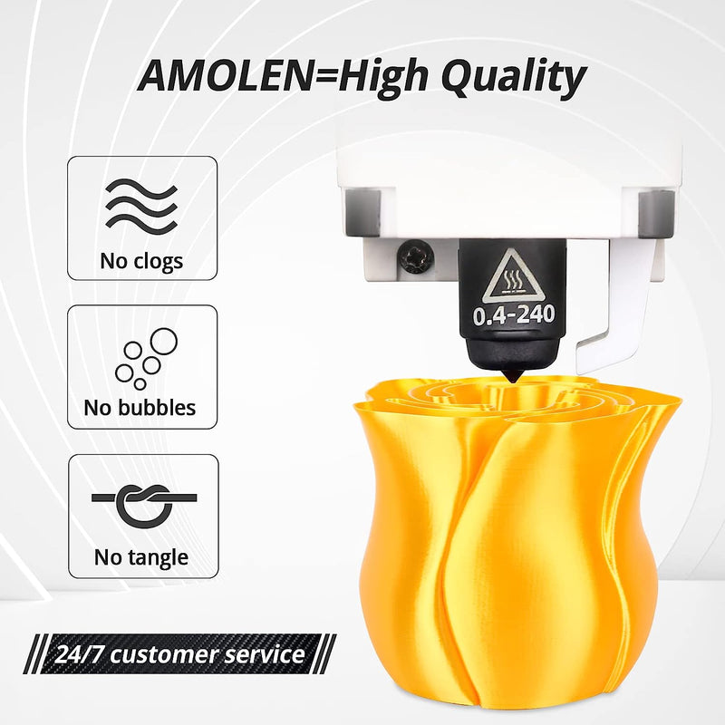 Amolen PLA Silk Basic Variety Pack, 4x200g, 1.75mm filament for 3D printing, shown in clear packaging.