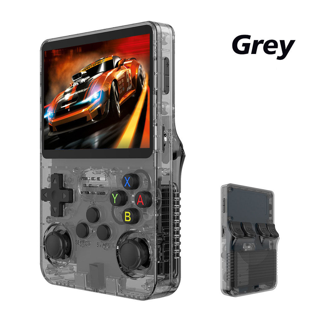American Smart R36S portable handheld arcade joystick and gaming console with retro design, open-source gaming device.