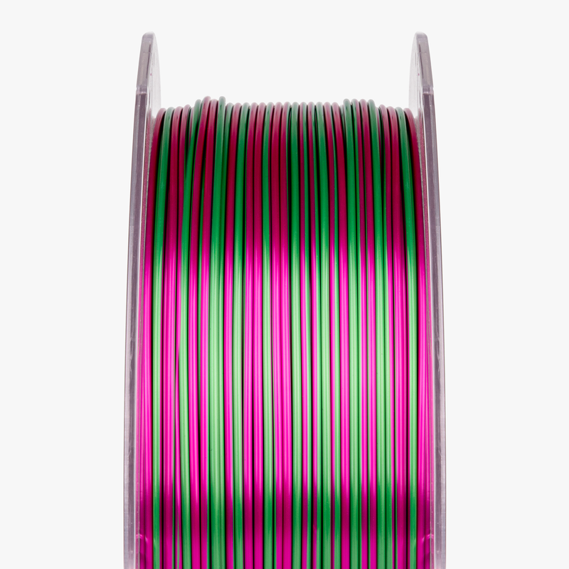Amolen PLA Silk S-Series filament spool showing 1.75mm diameter, 1kg weight, with colorful silk-like filament in bright packaging.