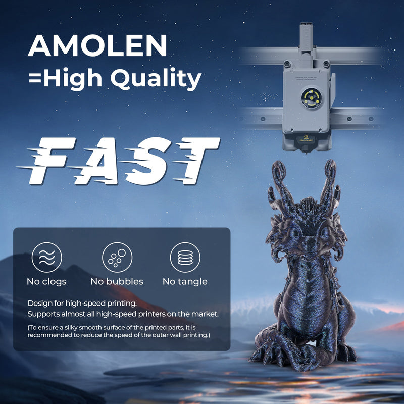 Amolen PLA Galaxy Sparkle & Shiny Variety Pack with four 200g spools of colorful, shiny PLA filament for 3D printing.