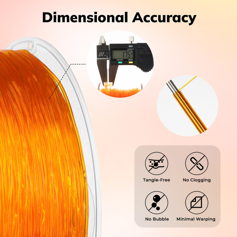 Amolen transparent TPU filament spool showing clear, flexible 1.75mm 3D printing filament for versatile projects.