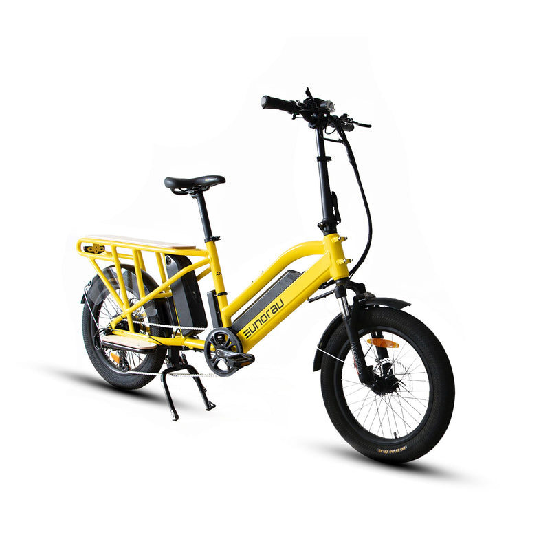 EUNORAU E-BIKE US G30-CARGO 2.0 electric bicycle with black frame and cargo rack, ready for urban commuting and hauling.