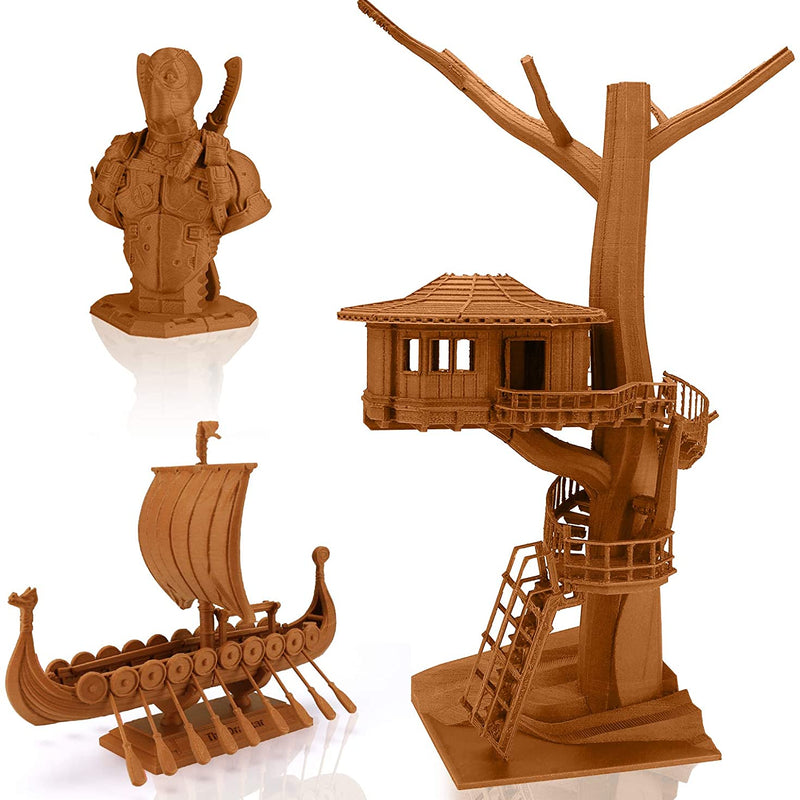 Amolen PLA Wood 1.75mm filament spool, 1KG, showcasing the wood-like finish and 3D printing filament for versatile projects.
