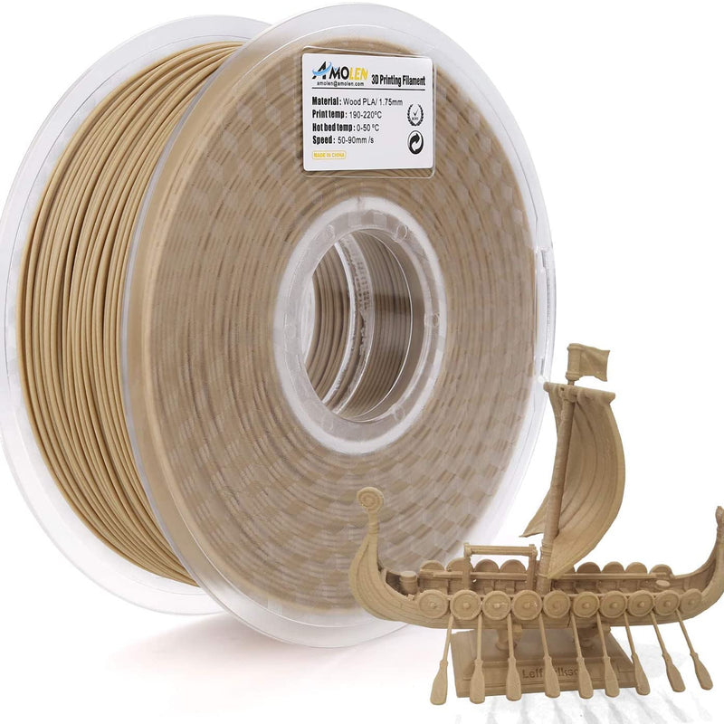 Amolen PLA Wood 3D printing filament, 1.75mm, 1kg weight, natural wood finish for 3D printers.