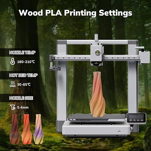 Amolen PLA wood variety pack with four 200g spools of biodegradable filament for 3D printing.