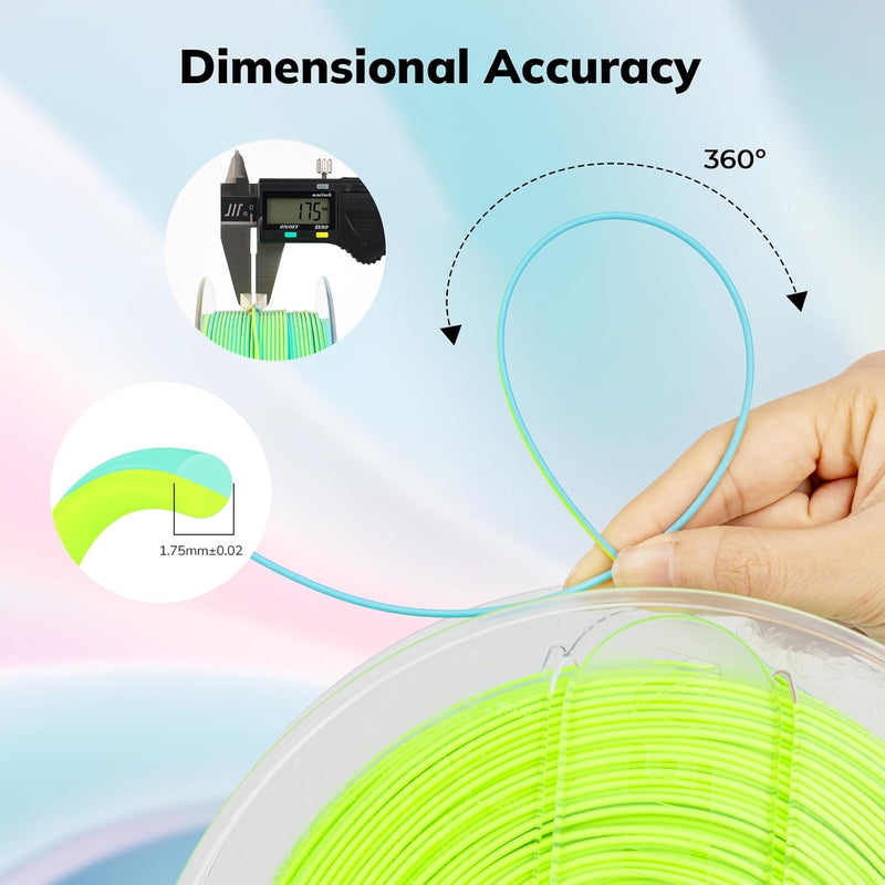 Amolen PLA matte dual filament 1.75mm 1kg spool showing vibrant dual-color 3D printing filament on a spool