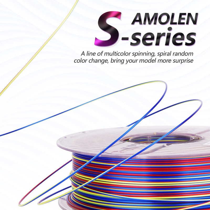 Amolen PLA Silk S-Series 4-pack 1kg varieties of 3D printing filament in 1.75mm diameter, colorful spools for 3D printing.