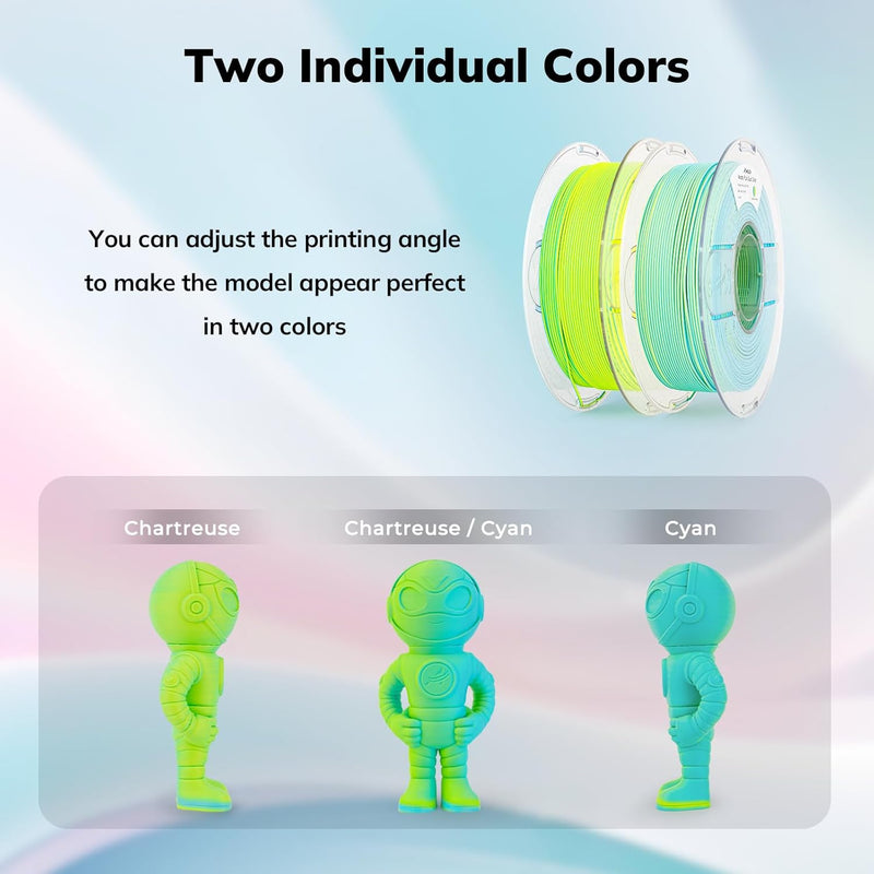 Amolen PLA Matte Dual 1.75mm filament spool, 1KG, with two color options, ideal for 3D printing applications.