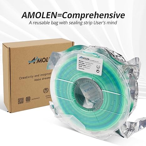 Transparent Amolen PLA filament 1.75mm, 1kg spool for 3D printing, clear and durable filament for versatile projects