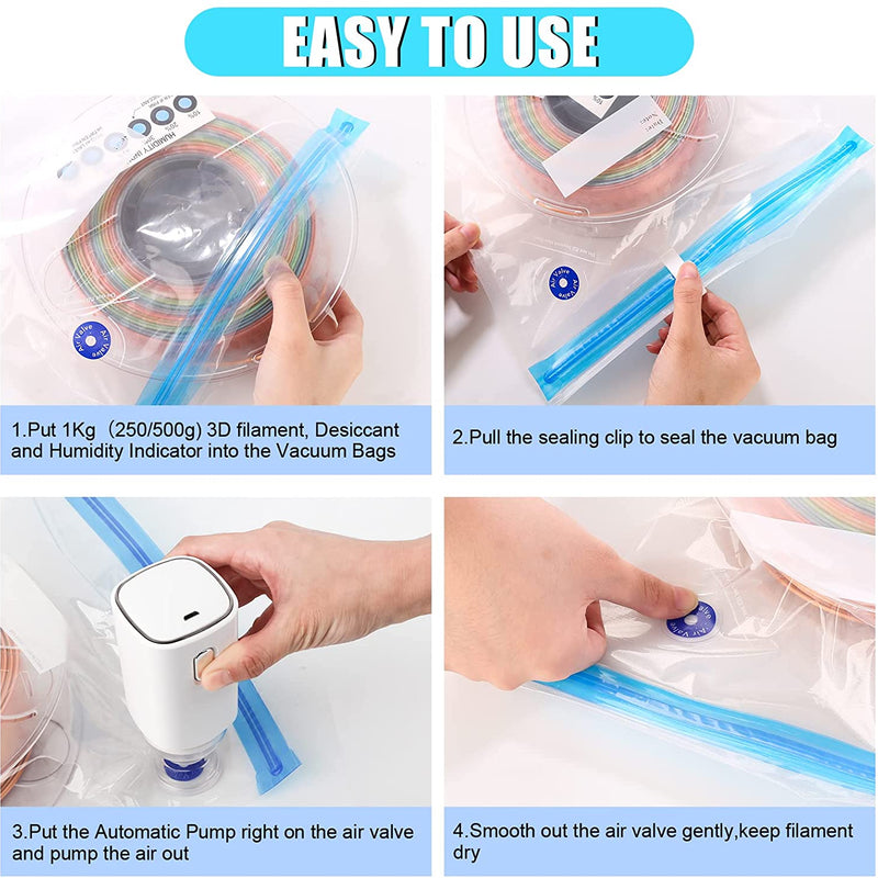 Amolen vacuum filament storage kit with a durable storage bag for organizing and protecting 3D printer filament spools.
