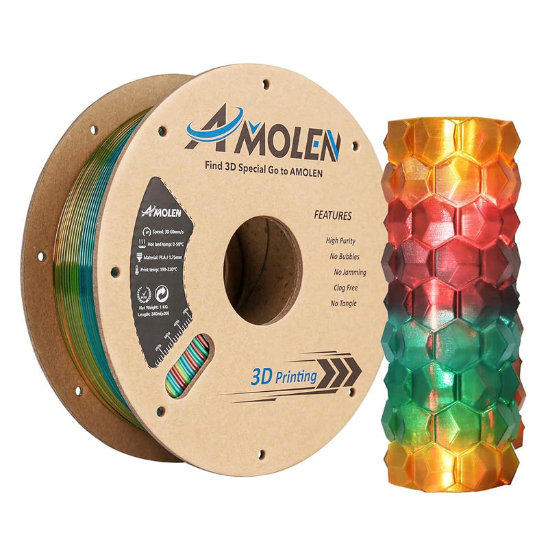 Transparent Amolen PLA filament in 1.75mm, 1kg spool for 3D printing, showing the clear, glossy filament coiled inside a spool.