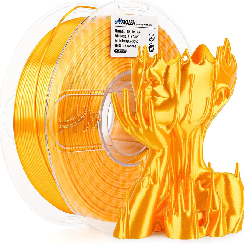Amolen PLA Silk Basic 1.75mm 1kg spool of colorful 3D printing filament on a white background
